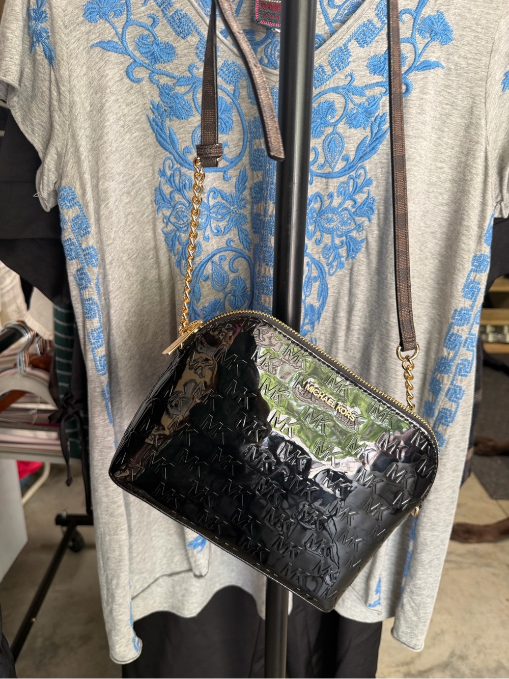 New Michael Kors Black Patent Leather Crossbody Bag